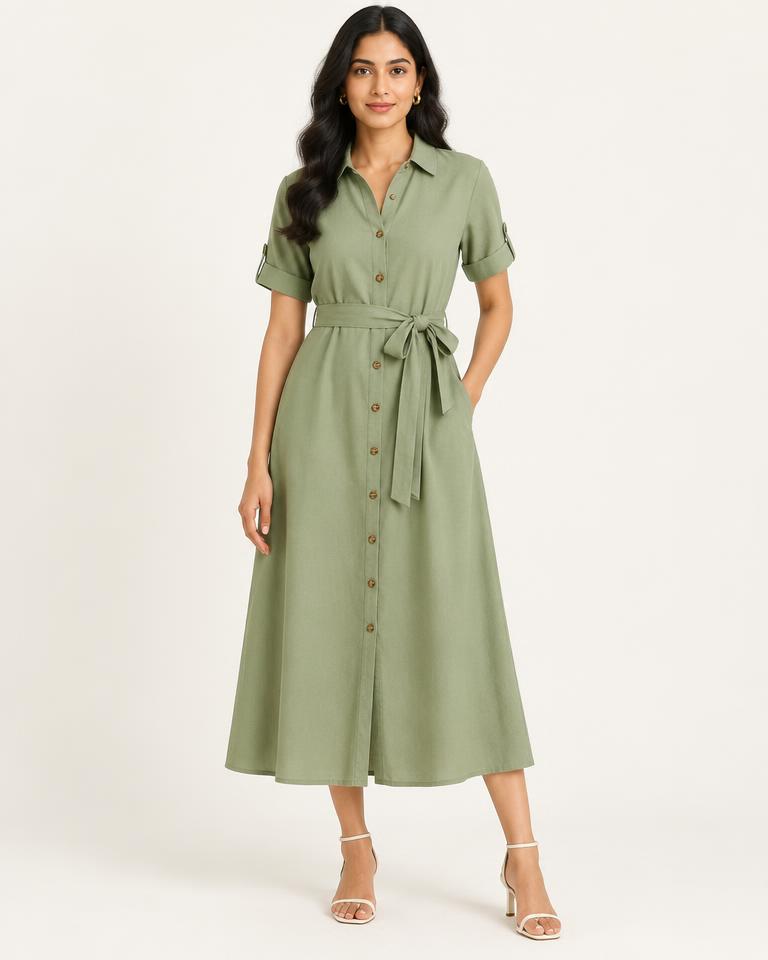 Sage Green Shirt Dress in Sage Green
