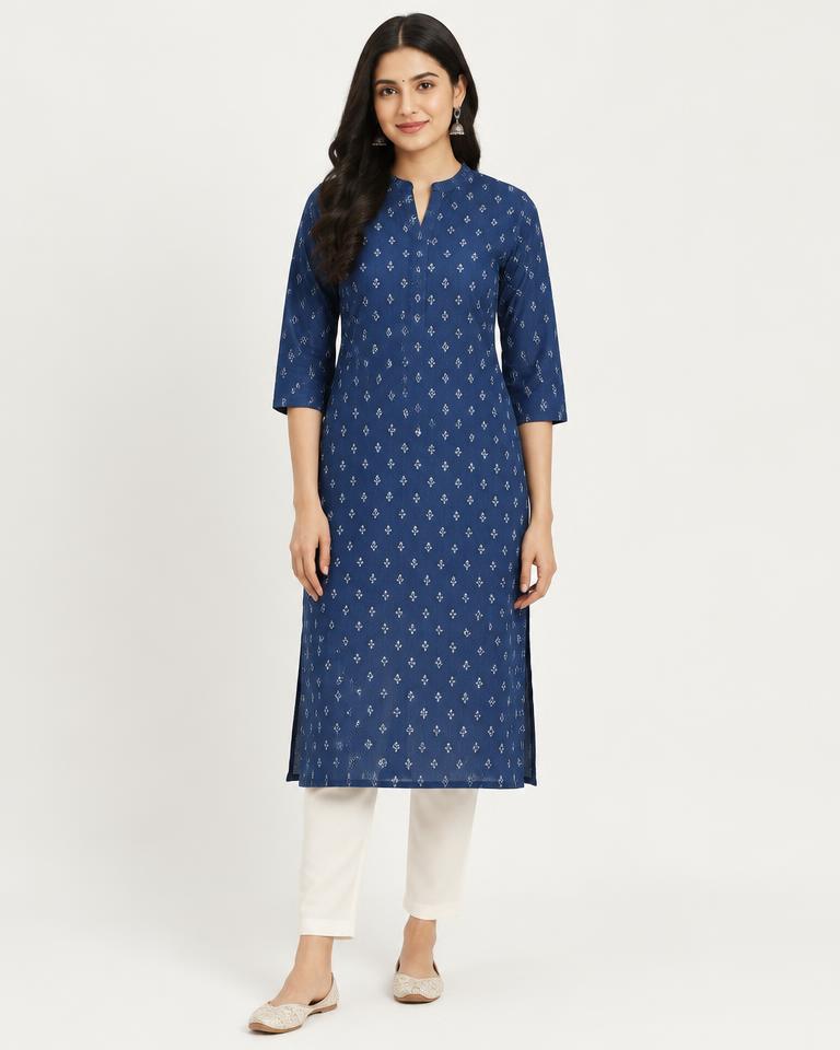 Indigo Blue Straight Kurti in Indigo Blue
