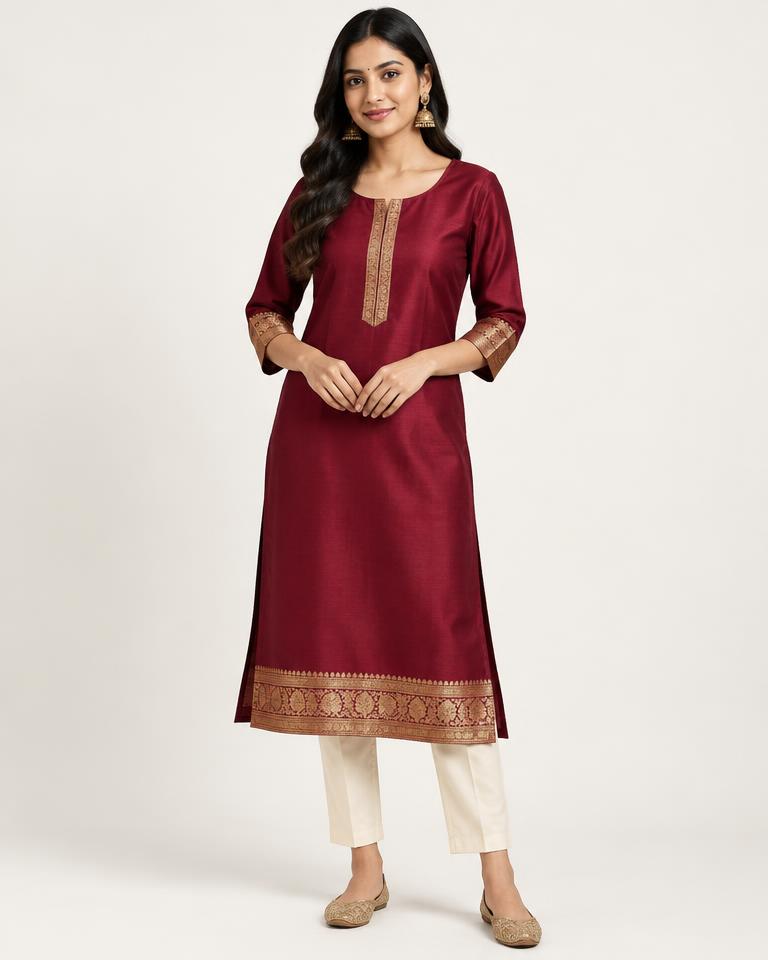Maroon Silk Blend Kurti in Maroon