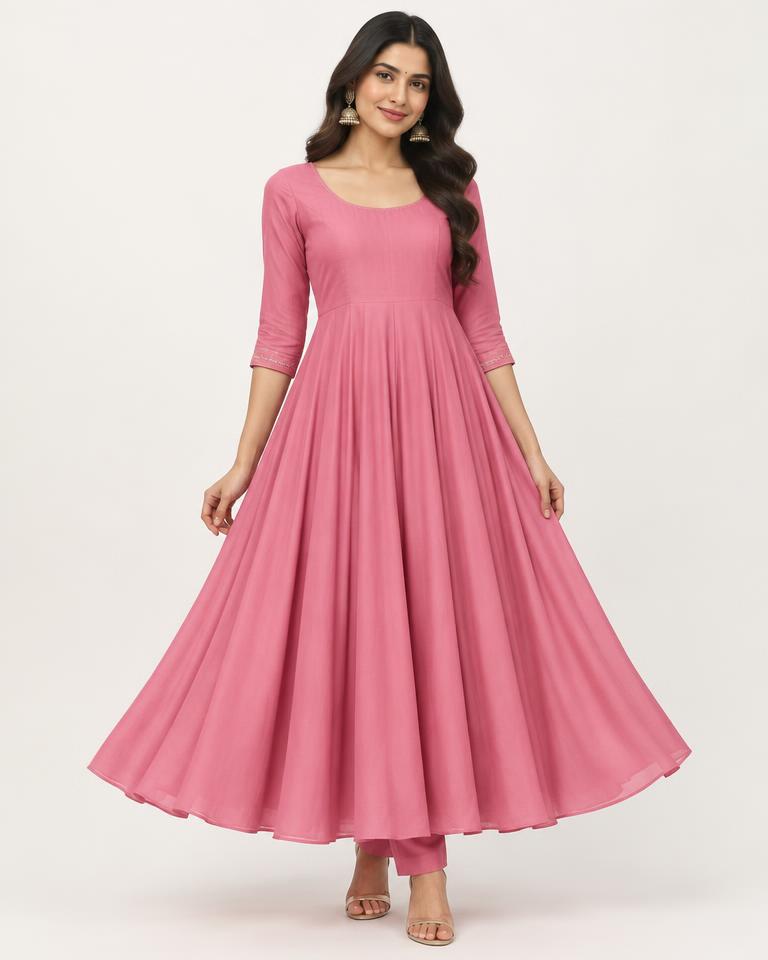 Rose Pink Anarkali Kurti in Rose Pink