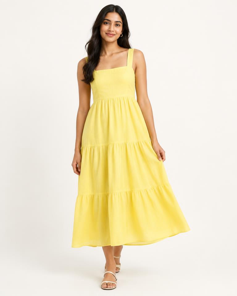 Lemon Yellow Cotton Sundress in Lemon Yellow